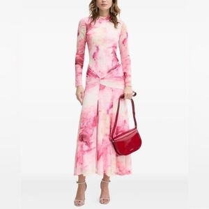 NWT Revolve BARDOT Lea Ruched Long Sleeve Mesh Maxi Dress Sz L